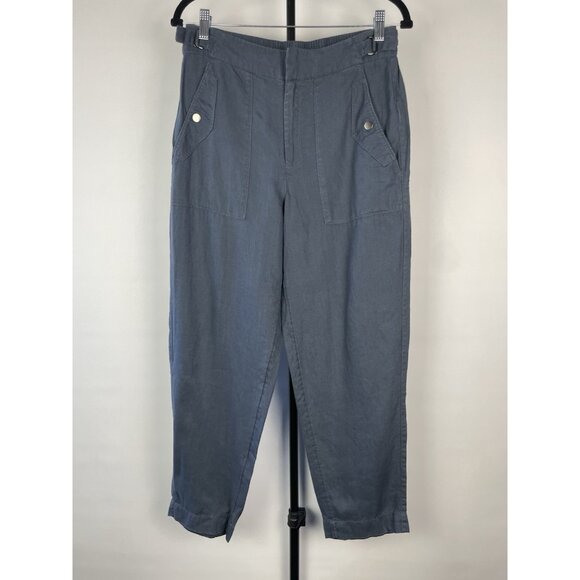 Athleta Voyager  Granite Blue 100% Linen Elastic Waist Crop Pant Size 6 - Picture 2 of 8